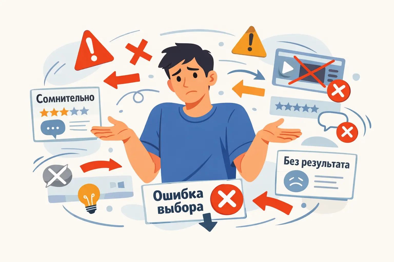 Ошибка выбора онлайн-курса, человек сомневается между вариантами обучения и не может принять решение